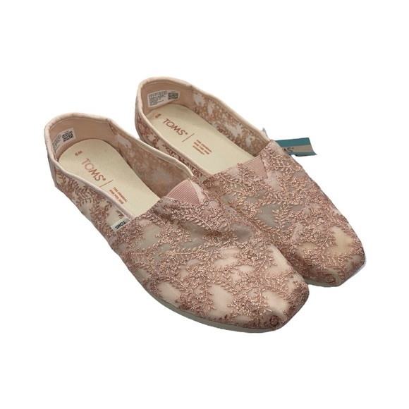 TOMS Alpargata Shoes Women's Size 9 US‎ Rose Gold Pink Hibiscus Floral Lace NWT - Picture 7 of 12